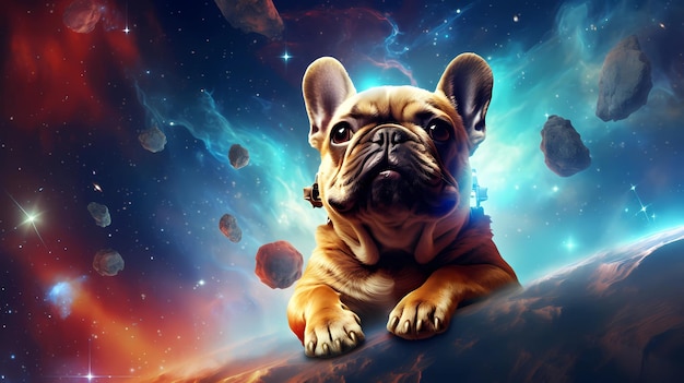 Photo dog with a space galaxy background wallpaper