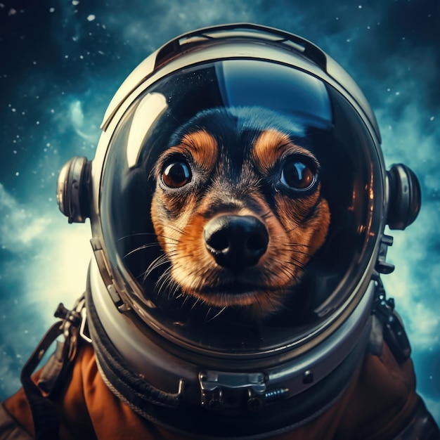 Photo dog with a space helmet