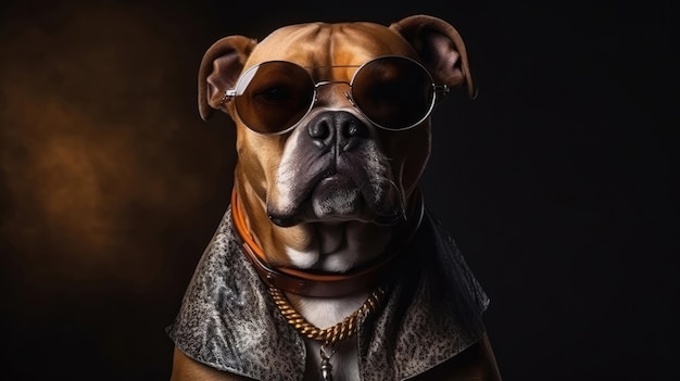 Собака в темных очках идет в сигарный салон Генеративный ИИ