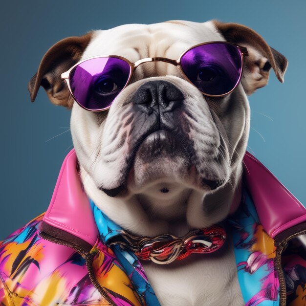 dog with sunglasses and jacket