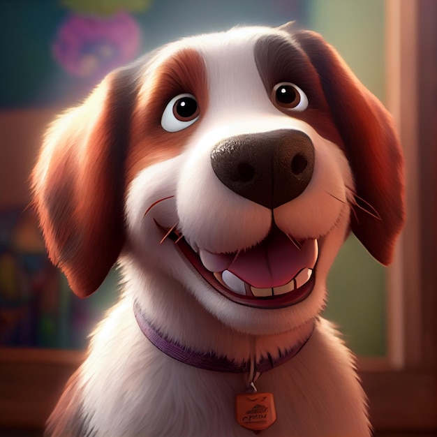 A dog with a tag that says'secret life of pets'on it