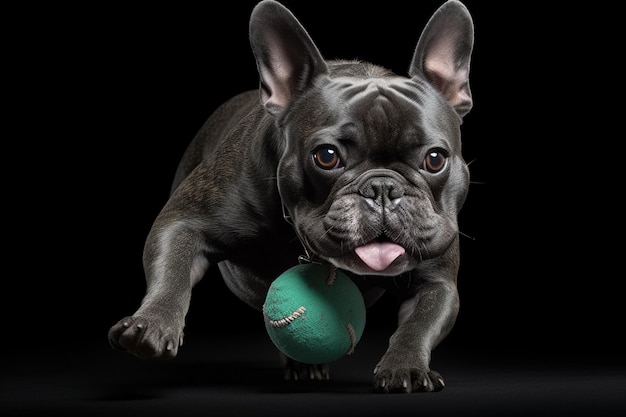 A dog with a tennis ball on its nose