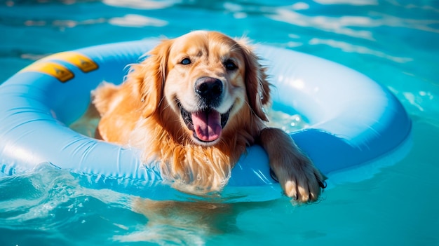 水中のおもちゃを持った犬