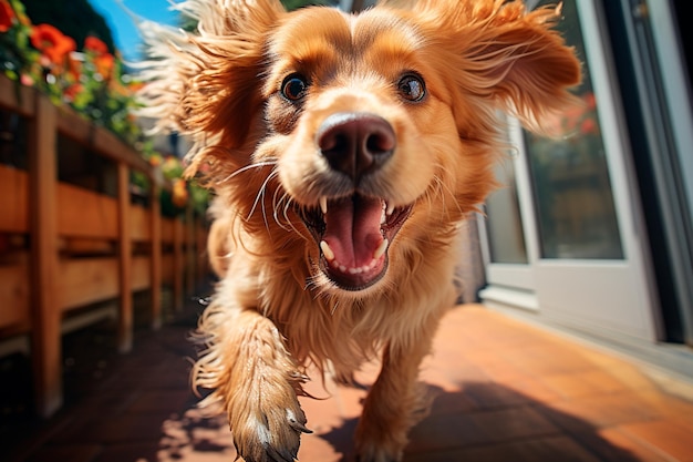 dog with wet hair in the house pet