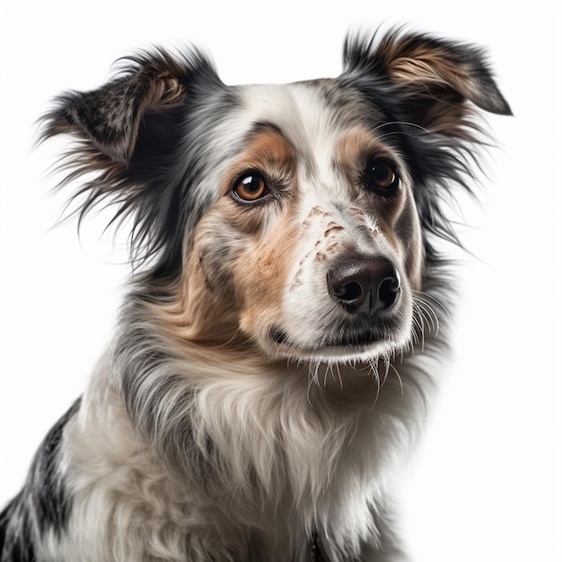 A dog with a white background and a black and white face.