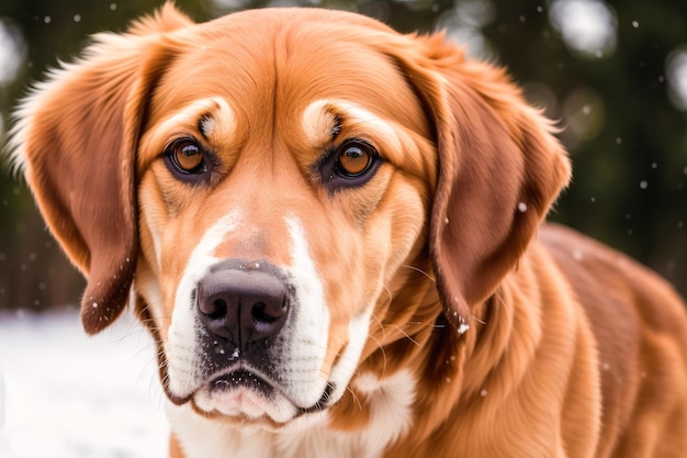 A dog with a white nose and brown nose is looking at the camera.