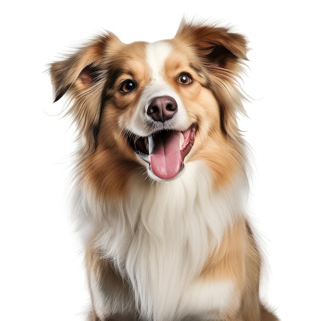 a dog with a white patch on its chest and a white background.