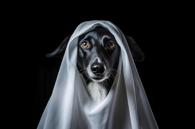 Photo a dog with a white sheet on its head