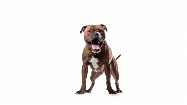 Photo a dog with a white spot on its chest stands in front of a white background.