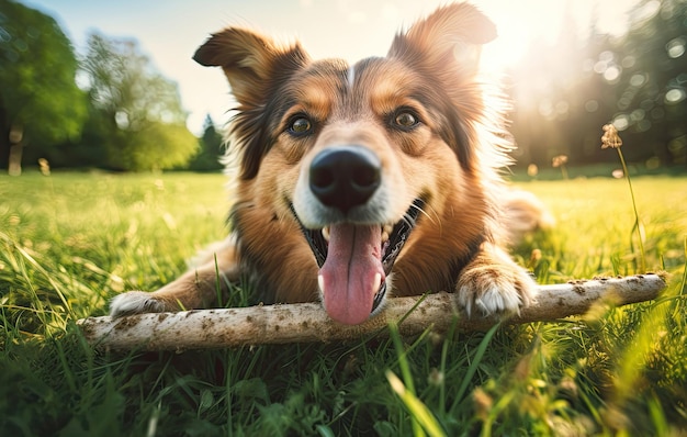 Dog with Wooden Stick