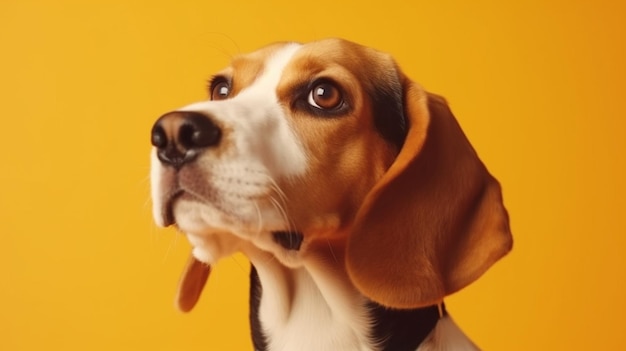 A dog with a yellow background