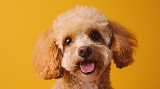 A dog with a yellow background