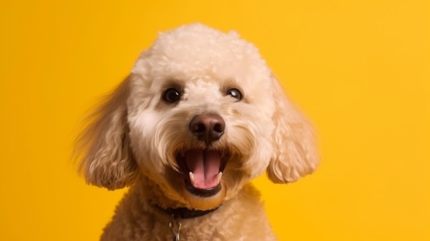 A dog with a yellow background