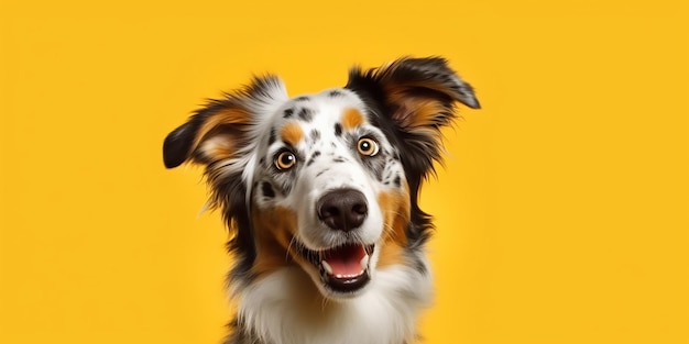 A dog with a yellow background