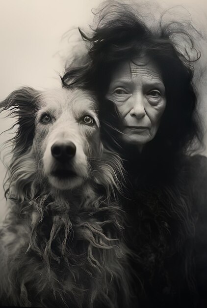 a dog and a woman are standing next to each other