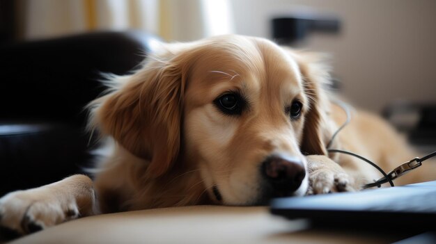 Dog working on laptop