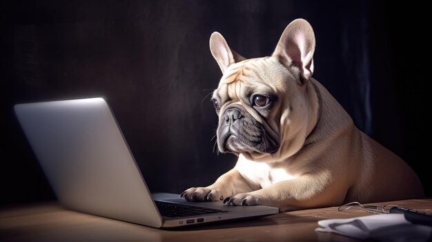 Dog working on laptop