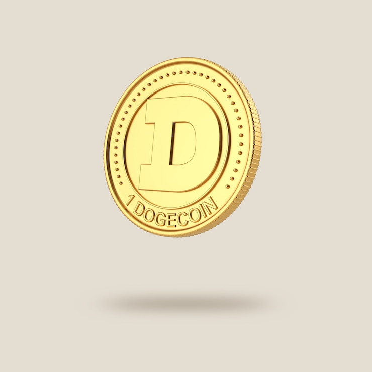 Photo dogecoin coin isolated on clear background. dogecoins cryptocurrency. blockchain, digital money exchange.