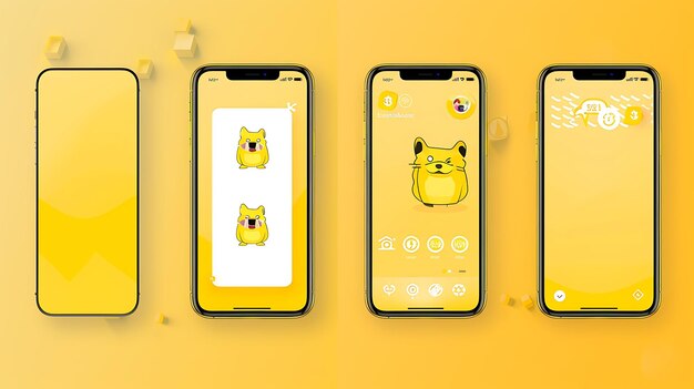 Foto dogecoin cryptocurrency community layout mobile con disegni di sfondo di app creative idea gialli