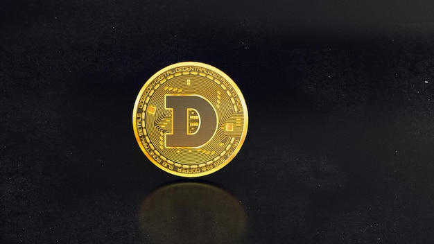 Dogecoin digital cryptocurrencyは、ゴールデンドージコインの新しい仮想通貨3dレンダリングを覆い隠します