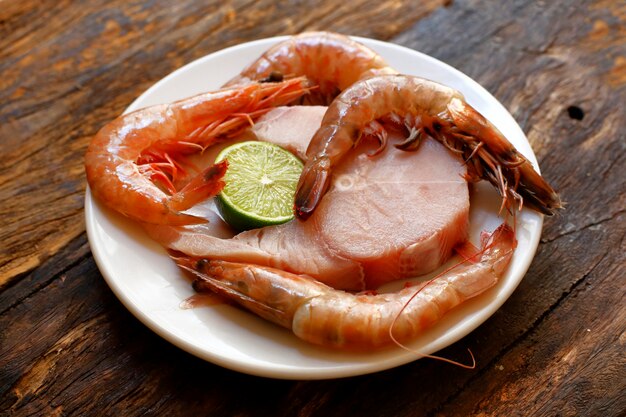 Dogfish steaks with lemon, large shrimp