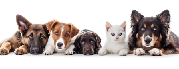 Dogs and Cats Sitting Together in Group