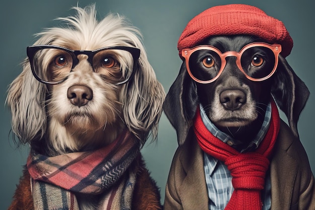 dogs of different breeds wearing glasses cool Generative AI