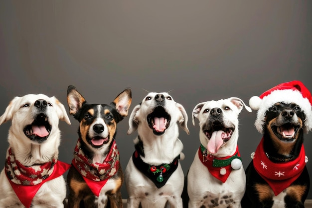 Photo dogs in festive attire singing