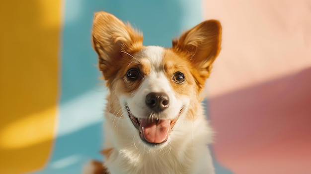 Photo dogs joyful expression in colorful environment camera focus