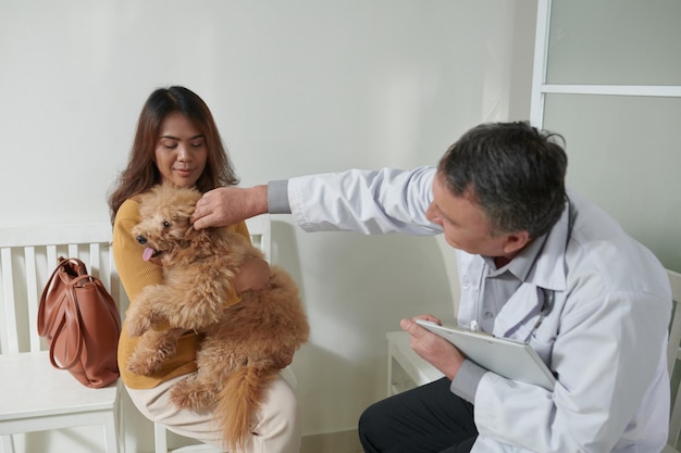 Владелец собаки посещает ветеринарную клинику