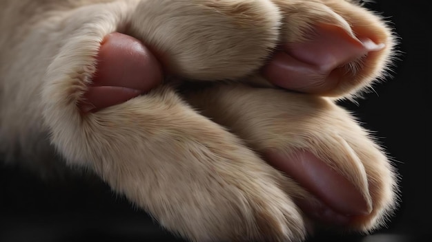 Dogs paw close up on a black background skin texture