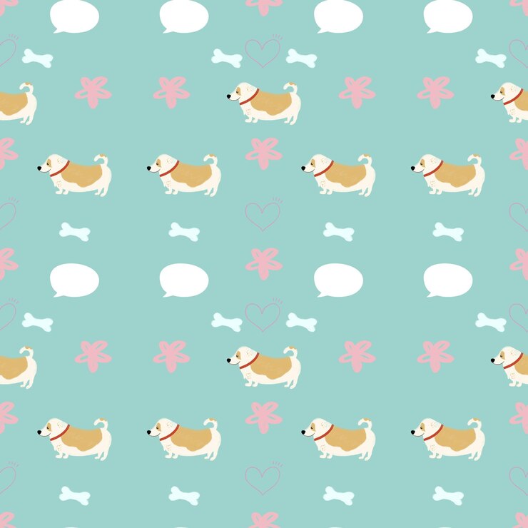 Photo dogs pencil and flowers green pattern childrens pencil drawing animal pattern textiles