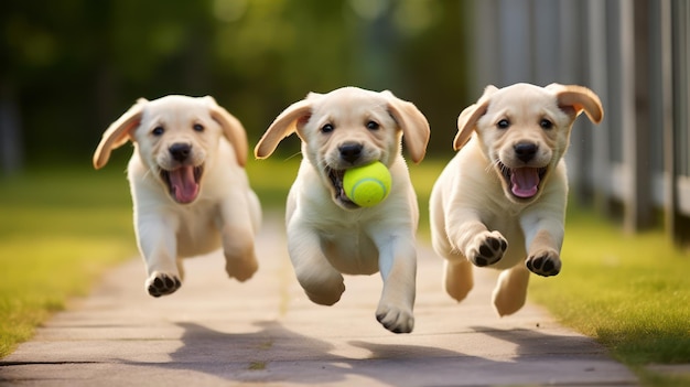 Photo dogs playing outdoor