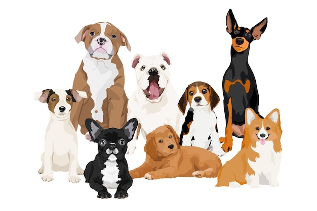 犬と子犬 png イラスト スティッカー 異なる品種 透明な背景
