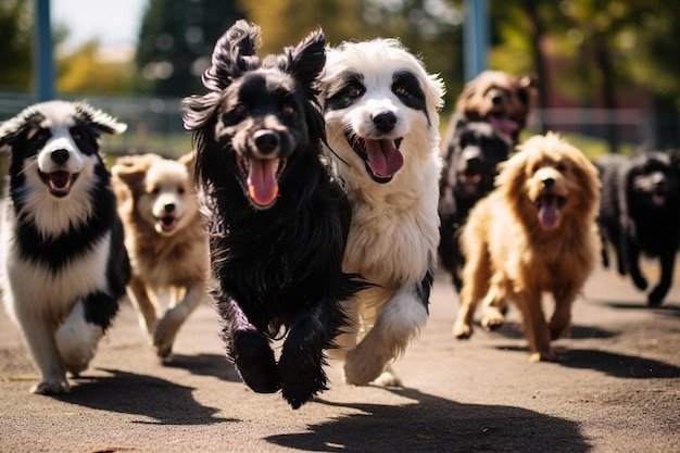 一列に並んで走る犬たち（そのうちの一人は犬）