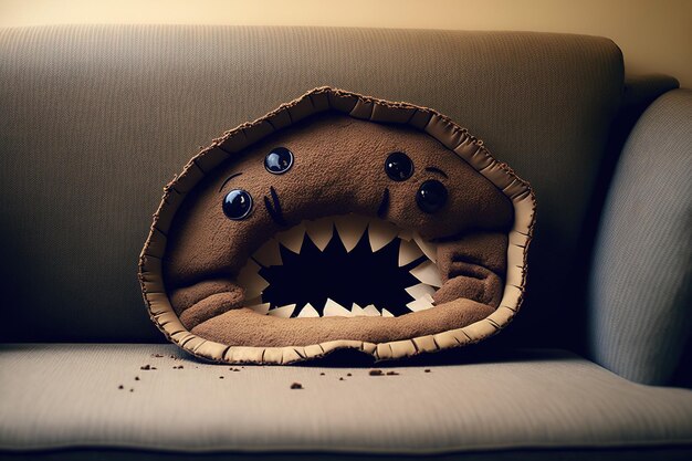 Photo a dogs teeth made hole in a sofa