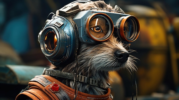 dogs wearing helmets and cool glasses