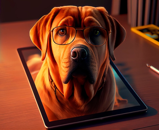 Dogs works at the computer Generative AI