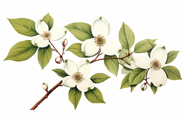 Photo dogwood flowers in a botanical illustrati dogwood flowers with blooming