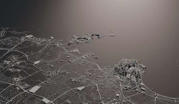 도하 카타르 도시 지도 조감도 최소한의 디자인 3d 렌더링