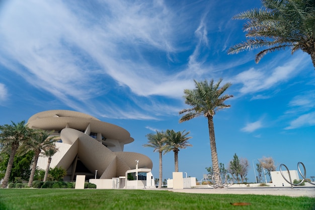 Doha, Qatar. Landscape with Qatar National Museum during sunny day.