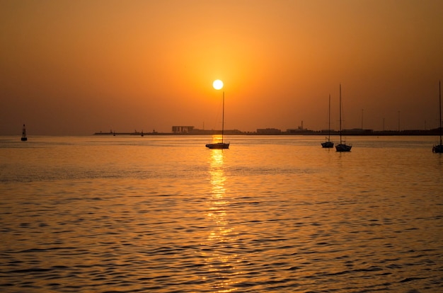 Doha qatar september 25 2021 doha harbour during sunrise view from fish market doha qatar