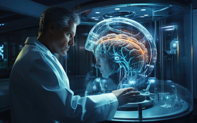 Dokter analyseert MRI van de hersenen voor gezondheidsbeoordeling
