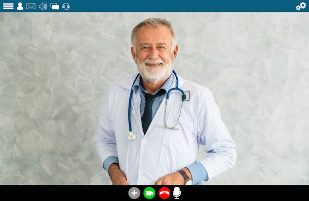 Dokter die op videogesprek spreekt voor telegeneeskunde en telegezondheidsdienst