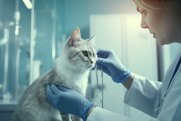 Dokter geeft injectie aan kat in dierenarts ziekenhuis AI gegenereerd