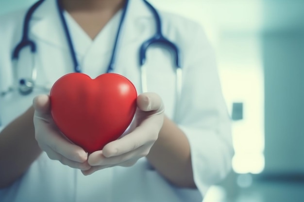 Dokter geneeskunde ziekenhuis persoon hand hart cardiologie concept gezondheidszorg Generatieve AI