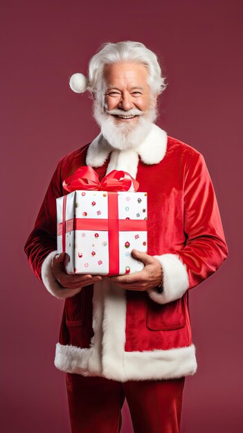 Dokter in kerstmankostuum met een kerstcadeaudoos