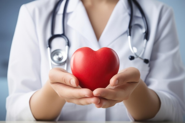 Dokter in labjas die het hart vasthoudt met beide handen Generative Ai
