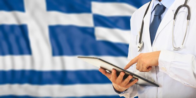 Dokter op Griekenland vlag achtergrond 3d illustratie