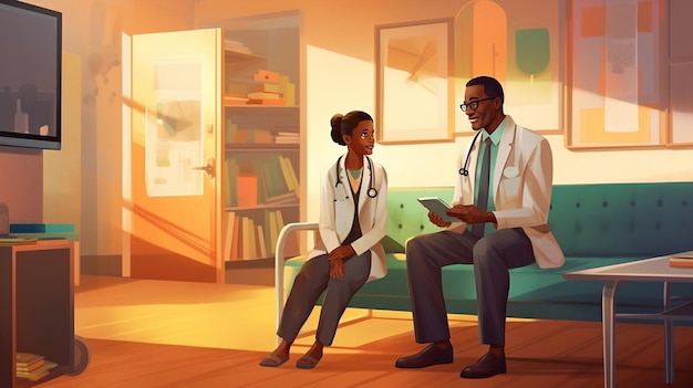 Dokter Patiëntinteractie Illustratie van een zwarte dokter in kantoorruimte AI